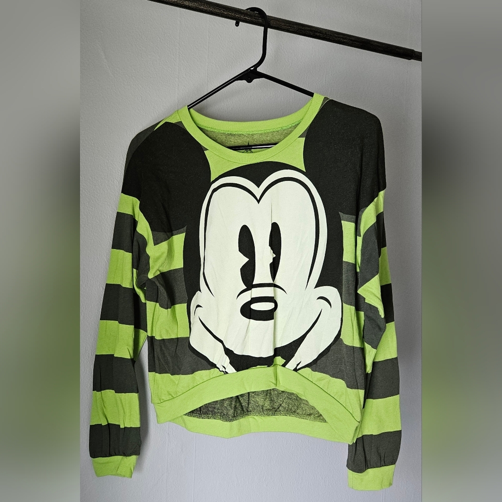 WDW Green and Black Striped Mickey Mouse Long Sleeve Shirt